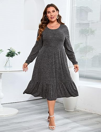 Image of ShopWonder Womens Plus Size Ribbed Knit Sweater Dress Long Sleeve Stretchy Comfy Casual Fall Dress with Pockets