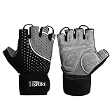 iiSPORT Womens Mens Weight Lifting Gloves with Wrist Wrap, Anti-Slip Padded Workout Gloves for Gym Bodybuilding Crossfit Cross Training Gloves - Gray M