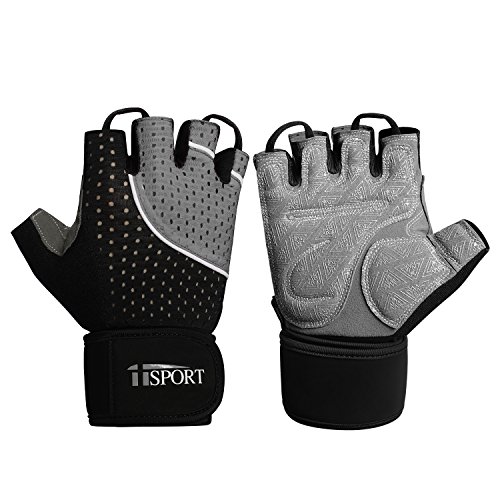 iiSPORT Womens Mens Weight Lifting Gloves with Wrist Wrap, Anti-Slip Padded Workout Gloves