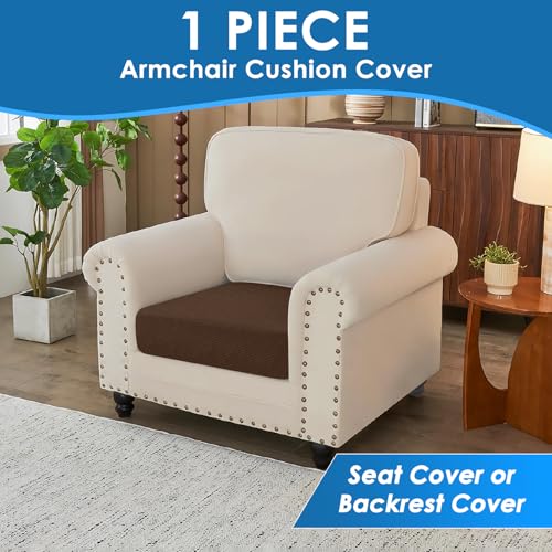 XINEAGE Couch Cushion Covers Seat Cushion Cover Thick Stretch Sofa Slipcovers 1 Piece Individual Couch Covers with Elastic Bottom(Single Seat Cushion/Backrest,Coffee)