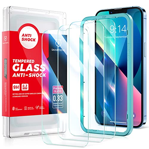 SMARTDEVIL 3 Pack Screen Protector for iPhone 13 Pro Max/14 Plus, Bubble-and-Dust-Free Box, HD Tempered Glass, Military Grade Shatterproof & Ultra Durable, Easy Installation