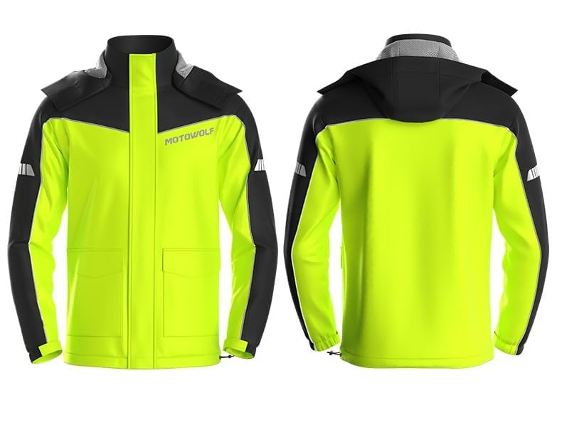 Image of Motowolf 2-Pcs Motorcycle Jacket Men & Pants, 100% Waterproof Protective Rain Gear Reflective Jacket with Hood, All-Season