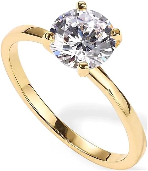 Paris Jewelry 18K Yellow Gold Created White Sapphire Round Engagement Wedding Ring Plated
