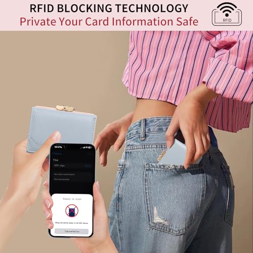 Small Genuine Leather Wallet for Women Bifold RFID Blocking Cute Compact with Coin Pocket (Blue)4