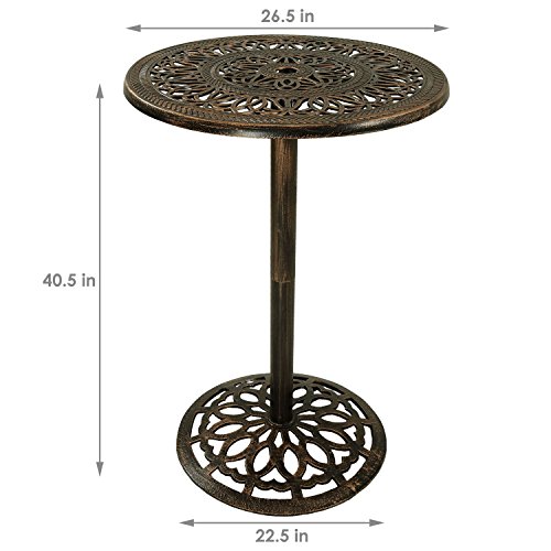 Sunnydaze 40-Inch H Cast Iron Bar Height Patio Table - 26-Inch Tabletop Diameter - Bronze Color #TOP2