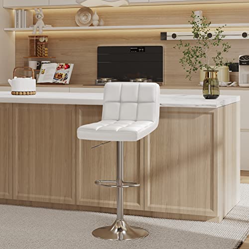 Furmax Bar Stools Modern Pu Leather Swivel Adjustable Hydraulic Bar Stool Square Counter Height Stool Set Of 2(White) #TOP7
