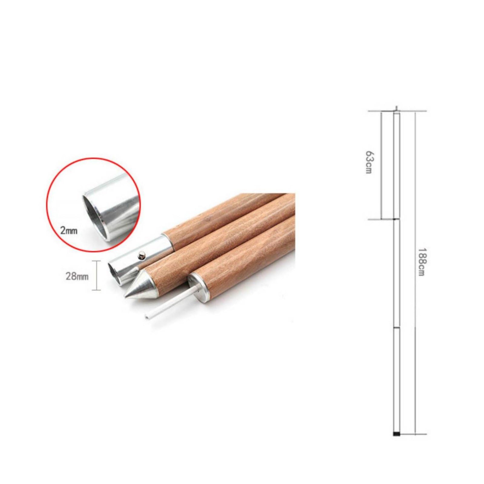 Zeltstange Vielseitige Aluminium Tarpstange Zeltgestänge Stützstange mit Edler Holzmaserung für Schnellen Aufbau für Campingausflug Terrasse Picknick Outdoor