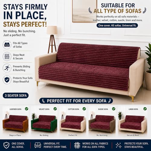 Image of Homerz Premium Rabbit Fur Sofa Cover with Anti-Skid Backing, Soft Plush Fabric Sofa Protector for Living Room Furniture (Pink, 5 (3+2) Seater, Seat Cover with Backrest)