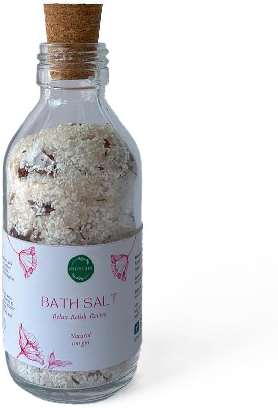 Shunyam Relaxing Aromatherapy Bath Salt for Muscle Relief & Soft, Hydrated Skin | Rose & Eucalyptus Essential Oils | Epsom Salt, Himalayan Pink Salt & Dead Sea Salt | Body & Foot Spa Soak | Natural & Moisturizing 100g