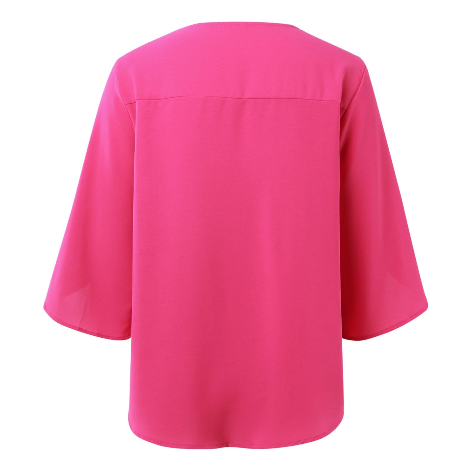 Tee Shirt Ete Femme Manches 3/4, Tunique Grande Taille Femme Col V,Haut Chic Et élégant Couleur Unie Tops Tendance Basiques Ourlet Asymétrique Chemise Léger Fluide Ample De Plage Quotidien Blouse