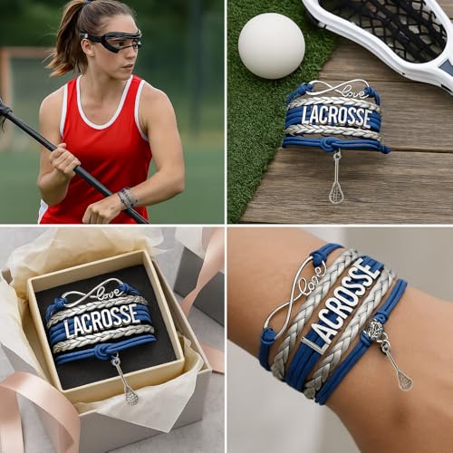 Image of SportyBella Lacrosse Bracelets For Girls - Adjustable Charm Bracelet w /Infinity Symbol & Silver Lacrosse Stick Charm. Friendship Bracelet Gifts for Players, Teams & Coaches