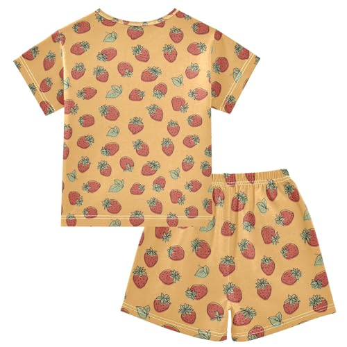Strawberry Orange Pattern Summer Cute Pajama Sets, Short Sets for Daily Wears and Sleep Wears2