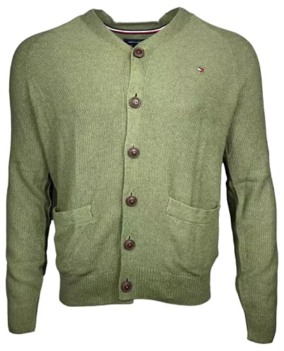 Tommy Hilfiger Mens Buttondown Knit Cardigan Sweater (Large, Olive Green)