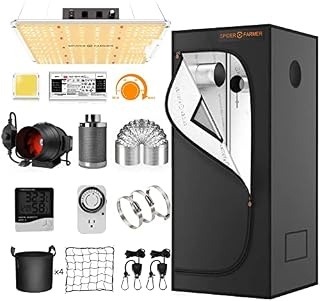 Spider Farmer Growbox Komplettset SF1000 Grow Light Dimmbarer LED Grow Lampe Vollspektrum Samsung LM301B LEDs GrowZelt Kit Komplettes 70x70x160cm Hydroponics 1680D Growing Tent Set Belüftungssystem