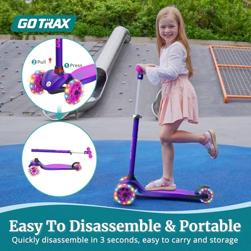 Image of Gotrax KS1 Kids Kick Scooter, 3 Wheels for Boys & Girls 2-8, Gifts | LED Light-Up Wheels, 3 Adjustable Handlebar, Easy Assembly, Lightweight, Wide Anti-Slip Deck, Lean to Steer, Max Load 110 lbs
