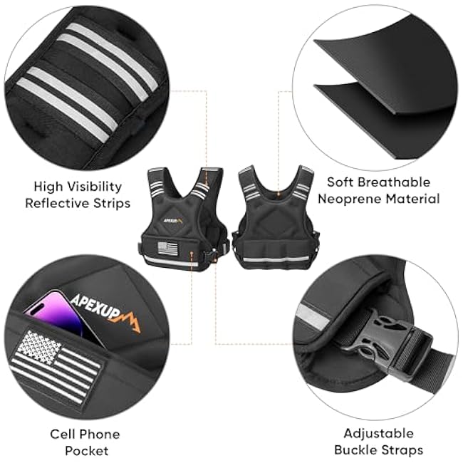APEXUP Adjustable Weighted Vest, 4-10lb/12-18lb/20-32lb Vest with 6 Ironsand Weights and Large Pocket, Weight Vest for Men Women Strength Training, Running, Walking