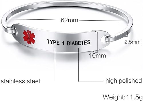 Miniatura 2 de VNOX Pulsera médica de acero inoxidable para mujer, pulsera de identificación de alerta médica de emergencia de acero inoxidable, grabado gratuito