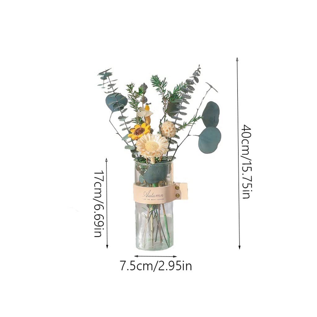 SDdPulse Bouquet di fiori artificiali naturali secchi con vaso, piccole margherite e pigne, decorazione per casa, ufficio, cucina, camera da letto, B
