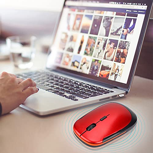Silent Wireless Mouse, 2,4 GHz Wireless Optical Mouse, 1200 DPI, 6 toetsen, Ultra Slim Wireless Mouse voor PC Computer, laptop, Mac OS, XP (rood) - Afbeelding 3