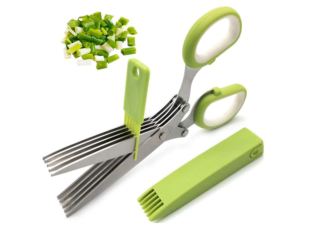 seaNpem Herb Scissors Set with 5 Stainless Steel Blades, Multipurpose Cutting Shears for Chop, Mince & Snip Herbs, Dishwasher Safe