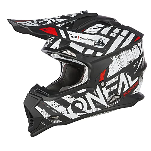 O'NEAL | Motocross-Helm | MX Enduro | ABS-Schale, Sicherheitsnorm ECE 22.06, Lüftungsöffnungen für optimale Kühlung | 2SRS Helmet Glitch V.23 | Erwachsene | Schwarz Weiß | Größe M (57/58 cm)