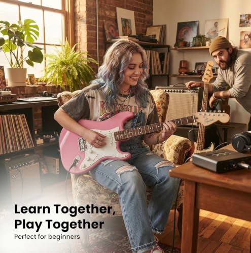 Image of Fender Squier Stratocaster - Flash Pink Bundle with Amplifier, Gig Bag, Instrument Cable, Strap, Picks, and Austin Bazaar Instructional DVD