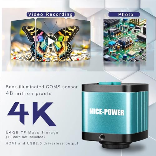 Image of NICE-POWER Digital Microscope with Metal Base, 48MP 1080P HDMI /USB Industrial Magnifier, 150X Ultra-Precise Focusing Lens, LED Ring Light, Microscopes for Observation /Soldering /Electronic Repairs