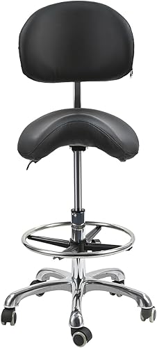 Miniatura 6 de Silla de montar con soporte de espalda, taburete giratorio ergonómico con ruedas, anillo de pie para higienista dental, técnico de pestañas,