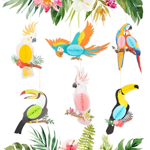 Decoración de Loros Tropicales 6 Piezas Adornos colgantes de Pájaros Tropicales para Suministros de Verano Luau Playa Piscina Tiki Boda
