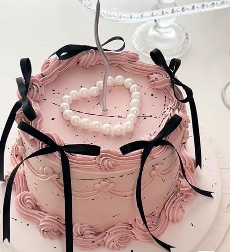 Black Bow Cake Topper 12PCS Bowknot Ribbons Coquette Bow Cake Dessert Picks for Decorations Bridal Baby Shower Birthday Wedding