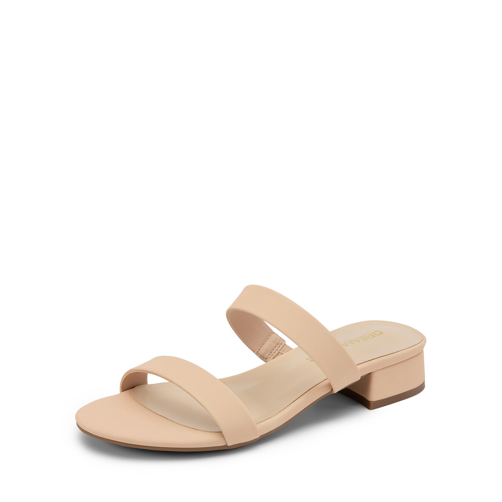 DREAM PAIRS Women's Slides Heels Slip On Low Block Sandals Two Strap Open Round Toe Chunky Casual Summer Mules Shoes