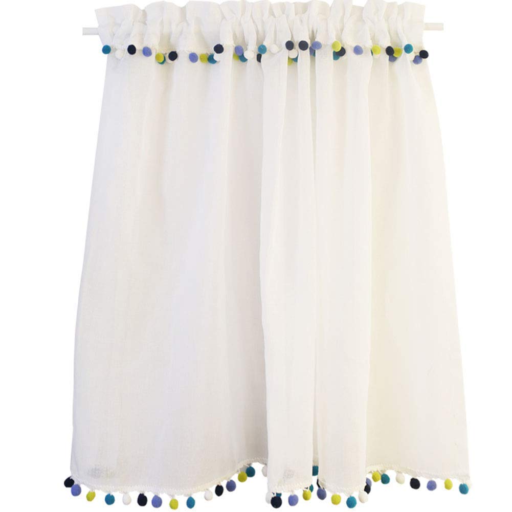 Demi-rideau de cuisine en fil blanc transparent avec boules de couleur