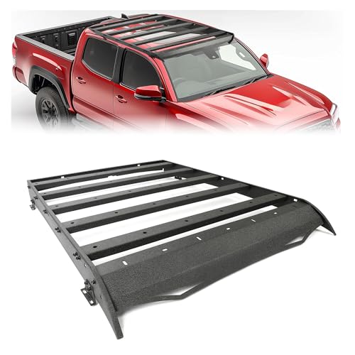 ECOTRIC Roof Rack Compatible with 2005-2023 Toyota Tacoma 2nd 3nd Gen Double Cab Models Rooftop Luggage Cargo Carrier Basket 350LBS w/o Light No Drilling