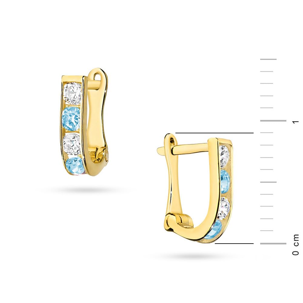 Orecchini a cerchio da donna in oro 333, con zirconi, in vero oro 8 carati, 9 mm, chiusura inglese, piccoli, eleganti e leggeri, gioielli per donne e ragazze