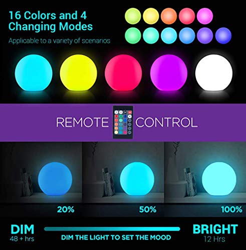 Loftek Led Large Dimmable Light Ball: 20-Inch Rgb 16 Color Changing Glow Ball With Remote Control, Waterproof Floating Pool Lights, Cordless And Rechargeable, Perfect For Nursery, Pool, Garden Decor #TOP1