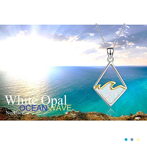 YAFEINI Sterling Silver Ocean Wave Necklace Created Opal Pendant Ocean Jewelry Beach Gifts for Women - Image 6
