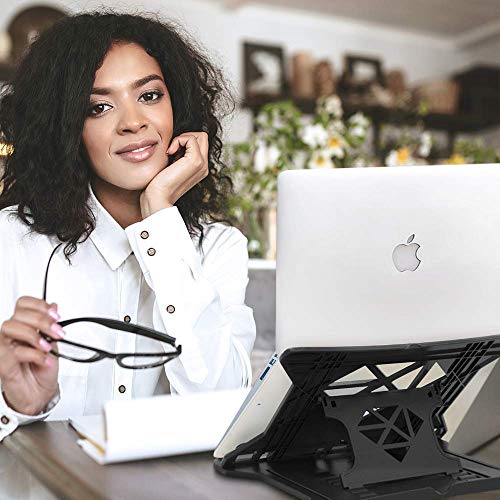 Image of RADHE MART Adjustable Laptop Stand with Phone Holder, Multi-Angle, Black, for MacBook and Smartphones