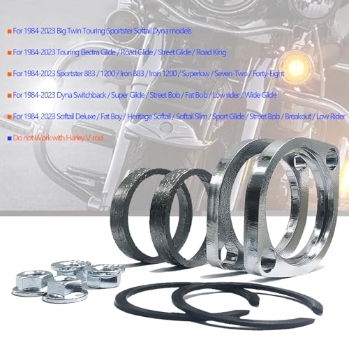 Image of Gasket & Chrome Flange with Nuts & Washers Kit Compatible for Harley-Davidson Big Twin Sportster 883 1200 XL883 XL1200 48 72 1984-2022