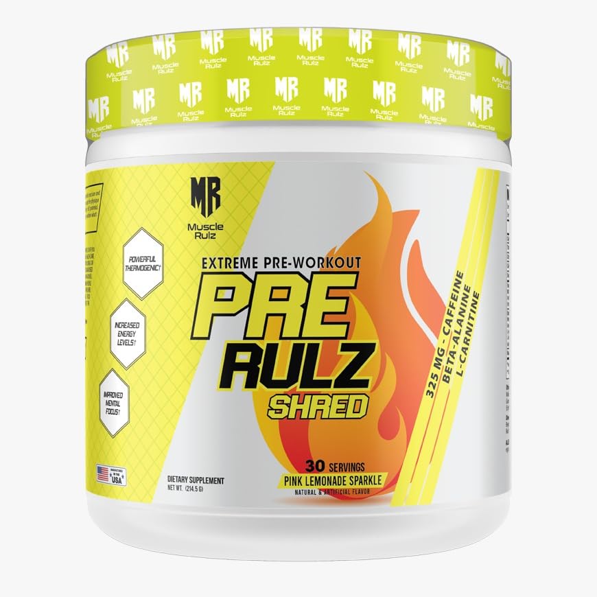 MuscleRulzPre Rulz Shred - Pre-Workout Supplement for Weight Loss, Stubborn Fat Reduction, Craving Control & Enhanced Performance | 30 Servings (214, PINK LEMONADE SPARKLE)