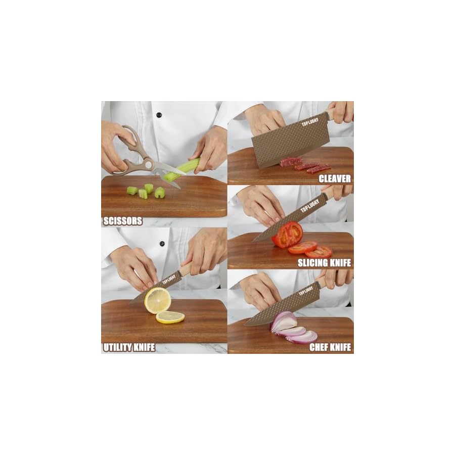 Knife Set, 6-Piece Coffee Kitchen Knife Set with Universal Knife Block, Super Sharp Knife Set with Ergonomical Handle, Non-stick Anti-Rust Stainless Steel Professional Knife Block Set