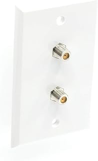White Video Wall Jack for Twin (Dual Coax Cable) F Type Coaxial Wallplate (Wall Plate) - Two 3 GHz Couplers Approved for Comcast, DIRECTV, Satellite Dish, and Antennas (4 Pack)