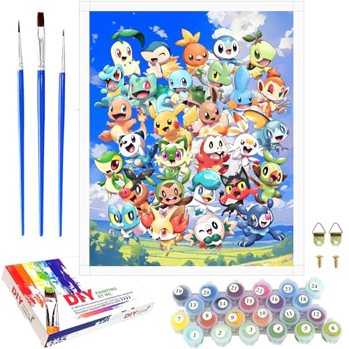Malen Nach Zahlen Kinder Erwachsene Anfänger Handgemalt Ölgemälde Kit für Mädchen Jungen ab 7 8 9 Jahre DIY Anime Spielzeug als einen Kindergeburtstag Geschenk Ohne Rahmen 40 x 50cm (Every)