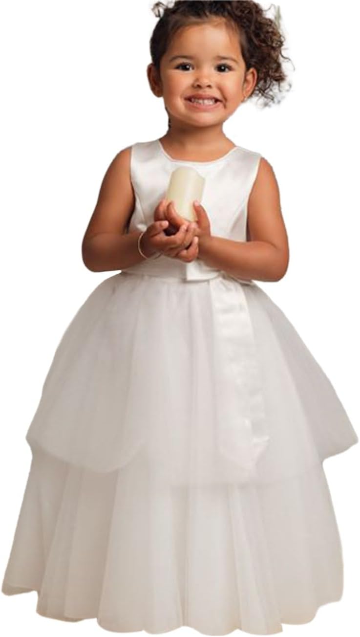 Lux Girls Christening Dress with Bow & Layered Tulle - Special Occasion Outfit