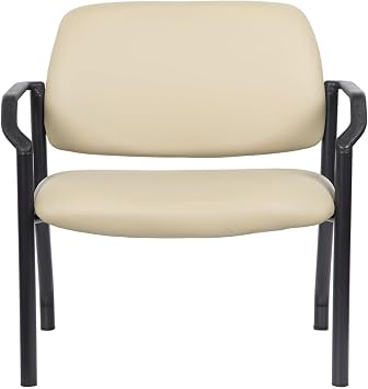 Beige Guest Reception Chair 500 Pound Capacity Upholstered Office Seating Heavy Duty Supportive Comfortable Padded Armrests Wide Durable Frame Sturdy Commercial Design Waiting Room Chair