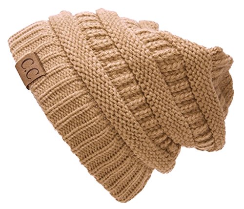 C.C Women's Thick Slouchy Knit Beanie Cap Hat One Size New Beige