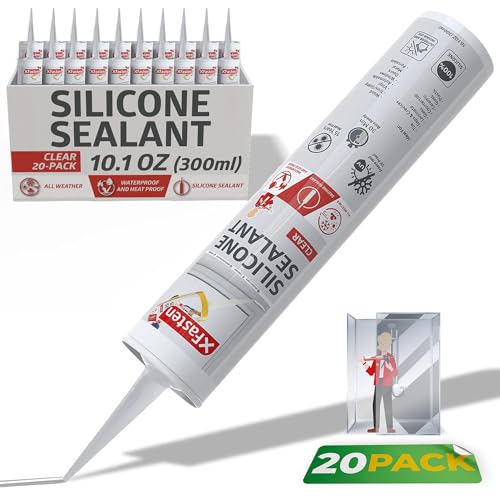 Image of XFasten Clear Silicone Caulk Neutral Cure 10.1 oz (20-Pack) 100% Waterproof Silicone Sealant, Crack and Shrink Resistant, Low Odor, Strong Adhesion Caulking for Kitchen Bath Window Shower Outdoor Use