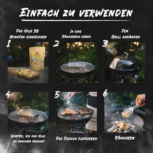 BWAY Räucherchips – BBQ-Räucherholz für Smoker Grill, Schwein, Fisch, Obst und Gemüse – Räucherbox Gasgrill mit Oliven, Orangen, Mandel, Zitronen, Nuss und Eichenaroma 6×1 L