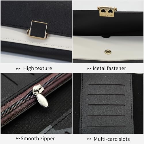 FuninCrea Slim Womens Wallet, Leather Wallets for Women Credit Card Holder Wallet Large Capacity Ladies Wallet Trifold Buckle Wallet Purse with Zipper Coin Pocket ID Window to Travel (Pink)3