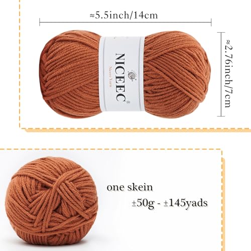 Image of NICEEC 300g Soft Assorted Colors Yarn - Sport Weight,100% Acrylic, 4 Ply, Bonbons Yarn for Crochet & Knit, DIY Project Starter Kit for Kids or Adults(Total 870yds) - Caramel