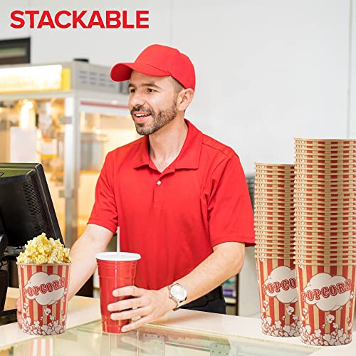 Image of Stock Your Home 32 Oz Kraft Popcorn Buckets (25 Count) - Greaseproof Vintage Style Disposable Popcorn Containers for Movie Theaters, Amusement Parks, Concession Stands & Themed Parties